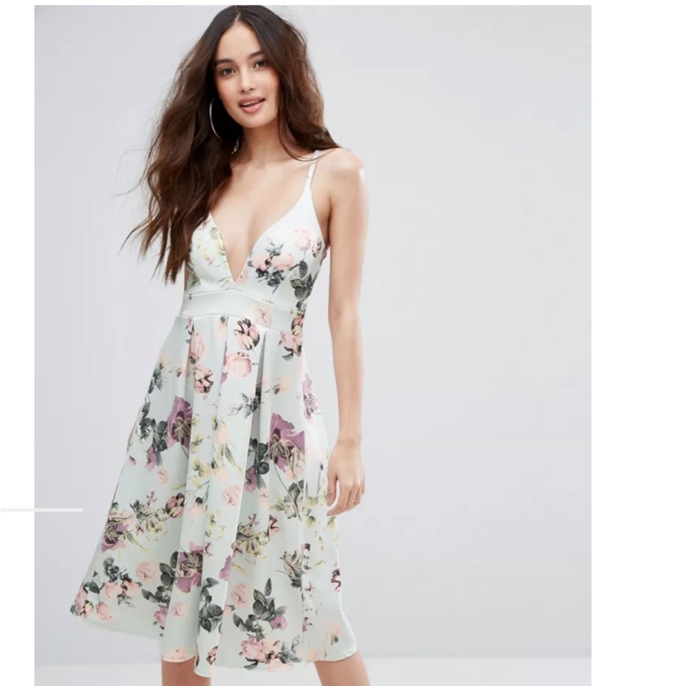 Boohoo floral plunge neck skater dress